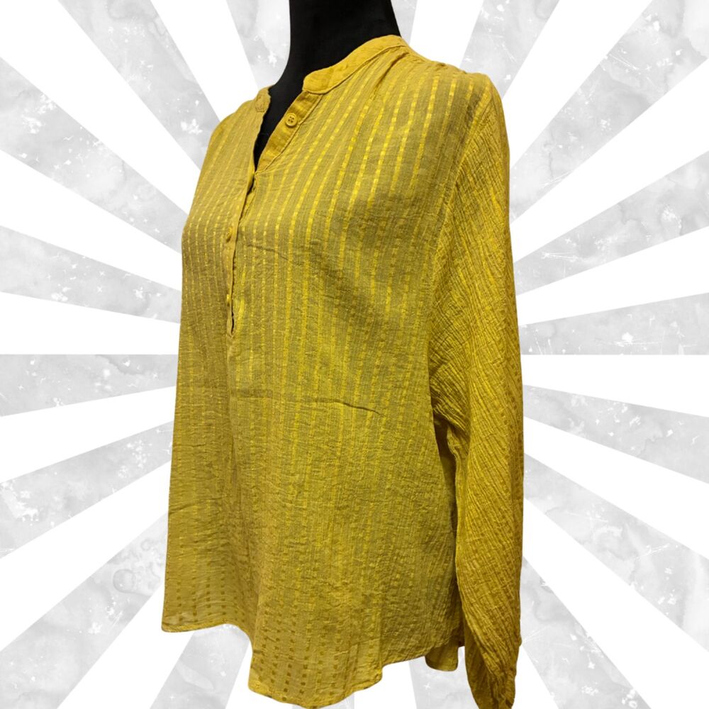 Easel Women's Mustard Yellow Crinkle Long-Sleeved Blouse Size L